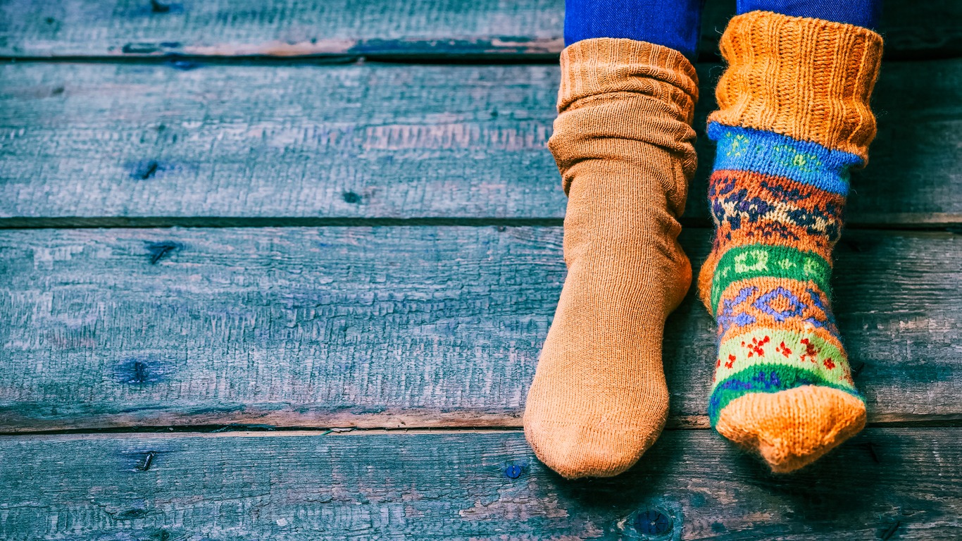 Feet wearing socks