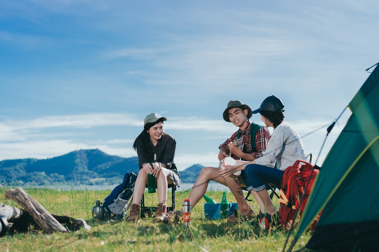 friends bonding at a campsite