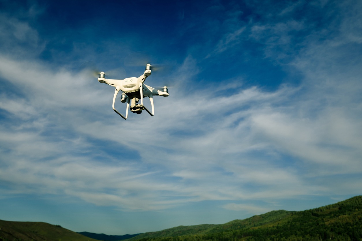 A drone flying in the air