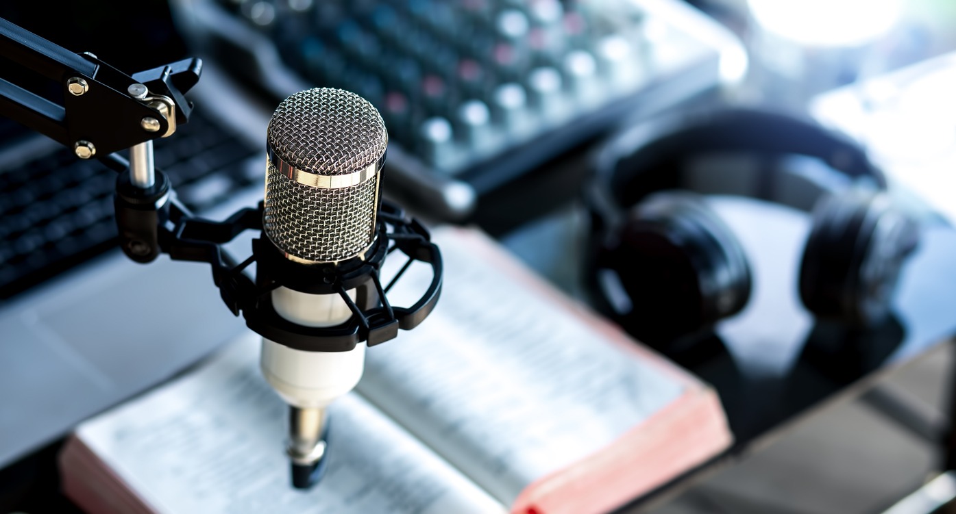 a Christian podcast studio interior
