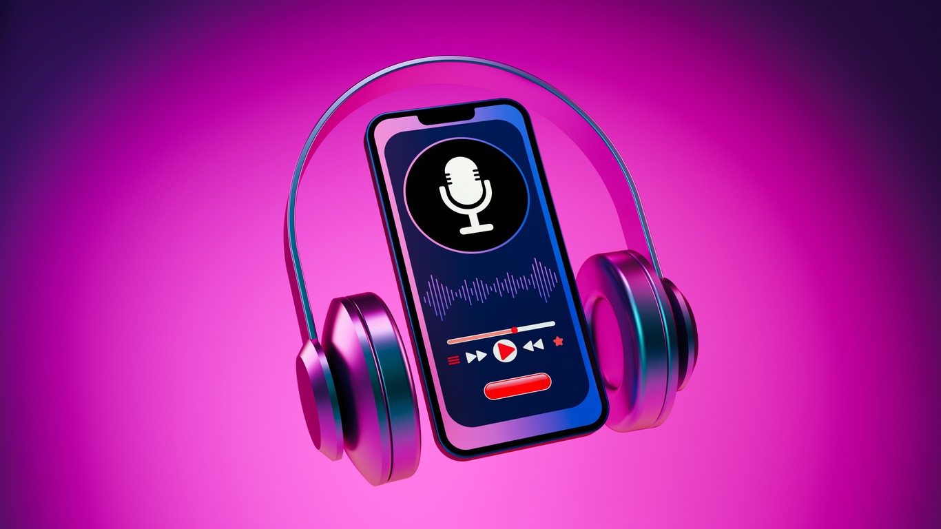 a podcast concept with a smartphone and a phone
