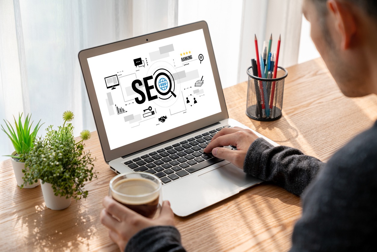 SEO showing on a computer screen