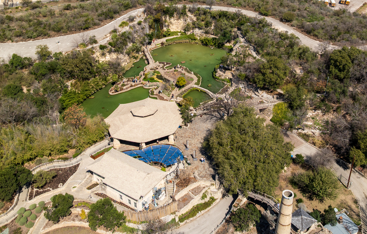 Aerial view of the Sunken gardens of the Japanese Tea Garden in San Antonio