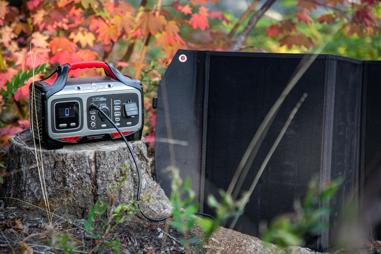 Solar Panels charging a Rockpals portable power station