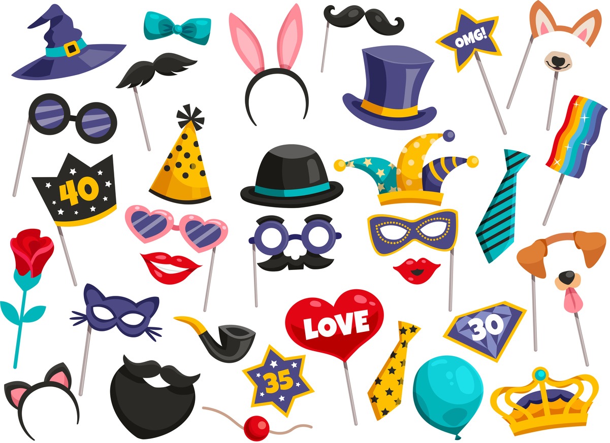 Various stick props against a white background.