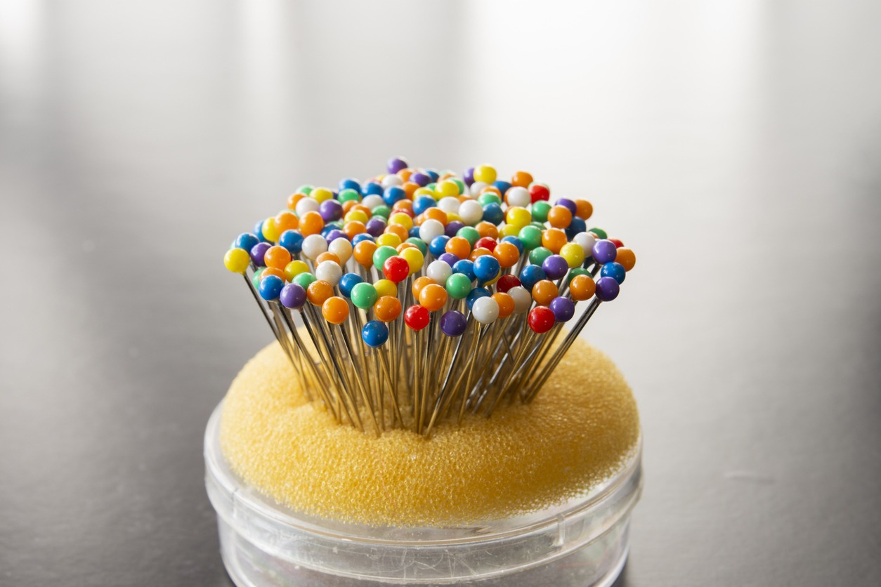 Colorful Round pins dipped in the needle pad