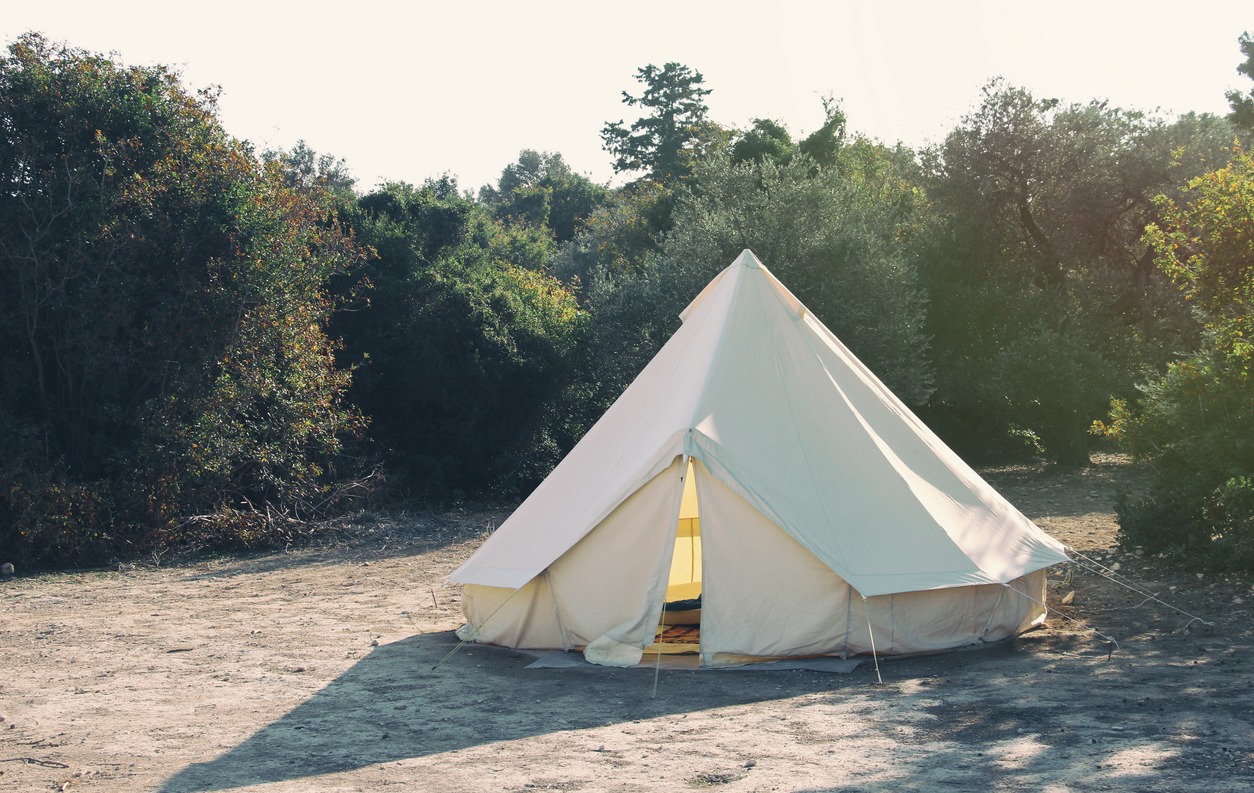 A large outdoor canvas tent