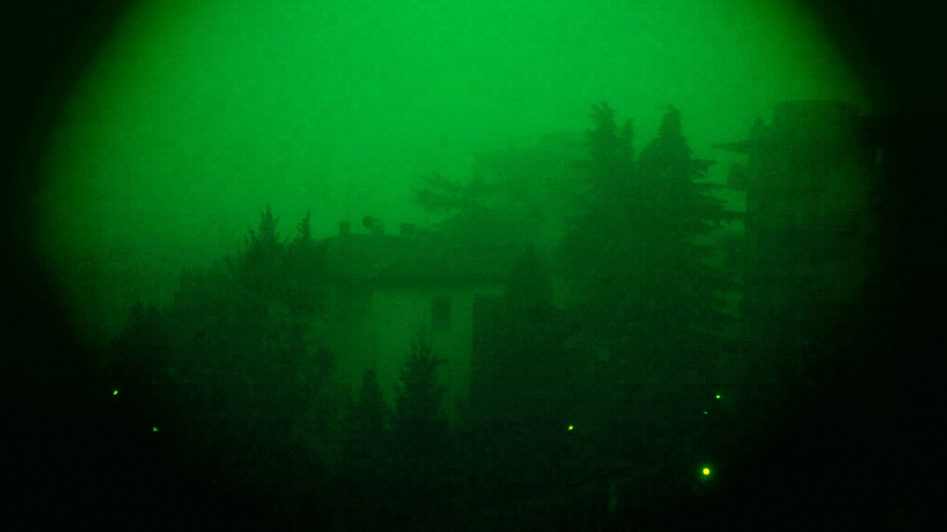 Night vision view of a landscape