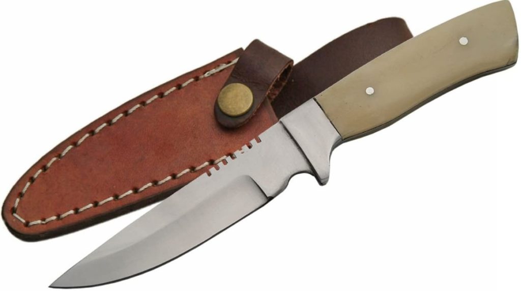 A straight back point knife along with its sheath