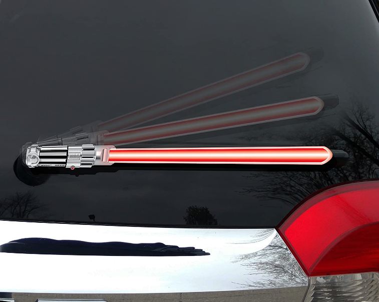 Reflective Saber installed on car’s rear wiper
