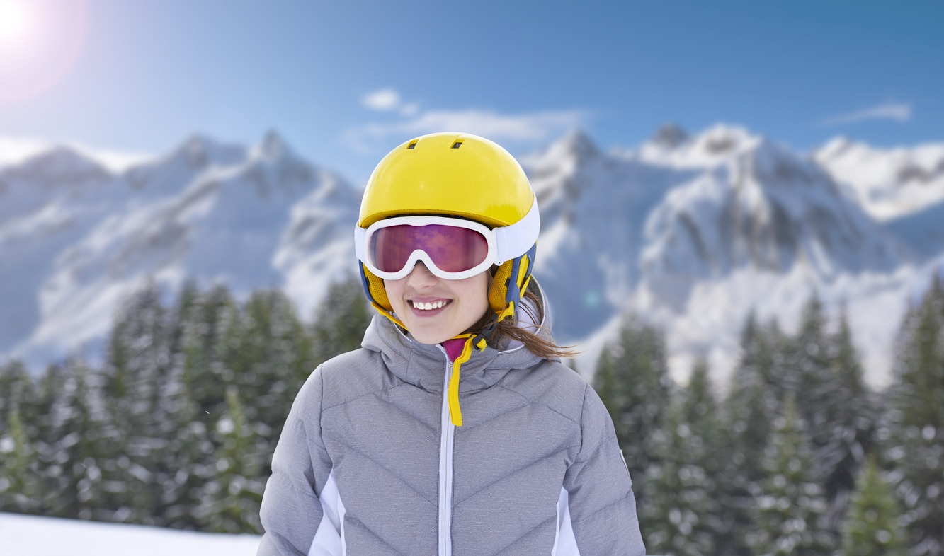 young snowboarder (skier) woman portrait