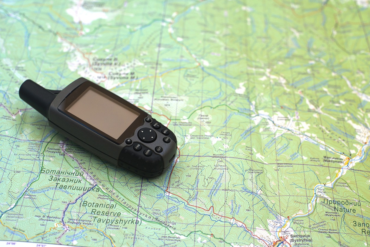 A GPS handheld device on a map.