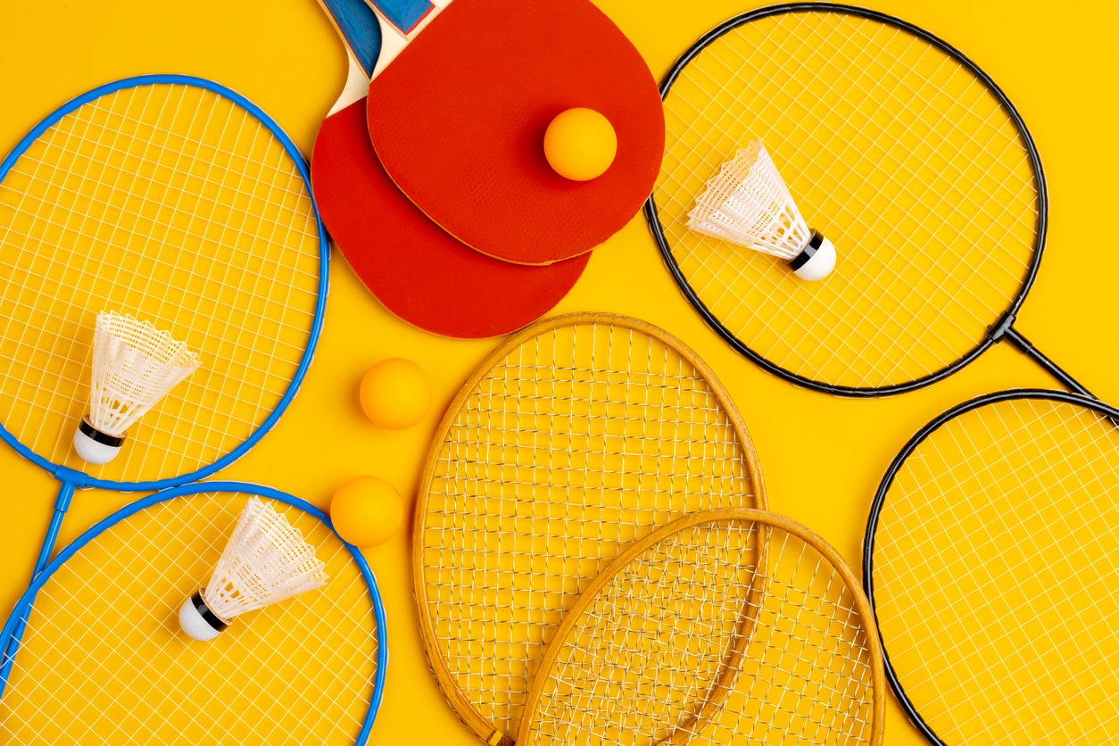 A collection of different sporting goods for games and exercise.