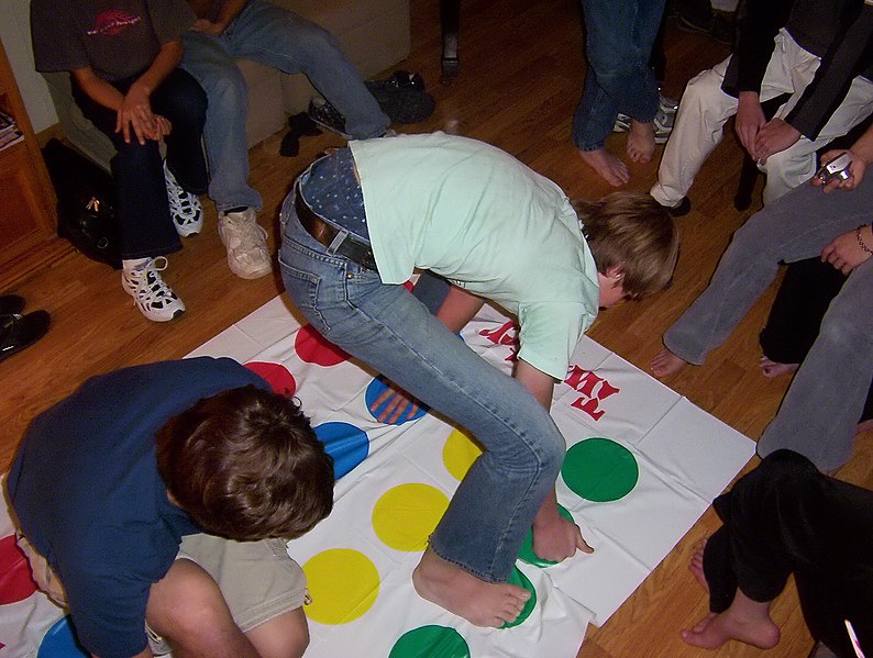 A game of Twister in progress