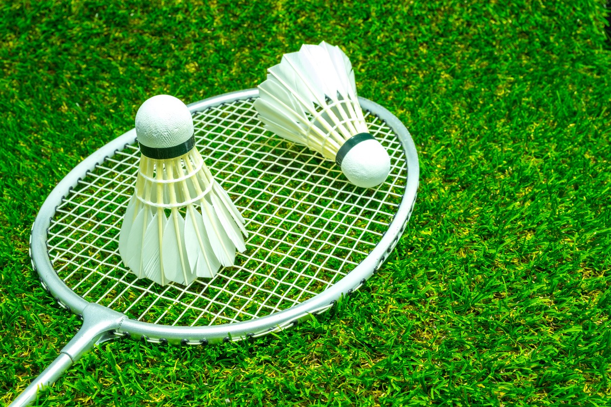 Badminton ball on grass