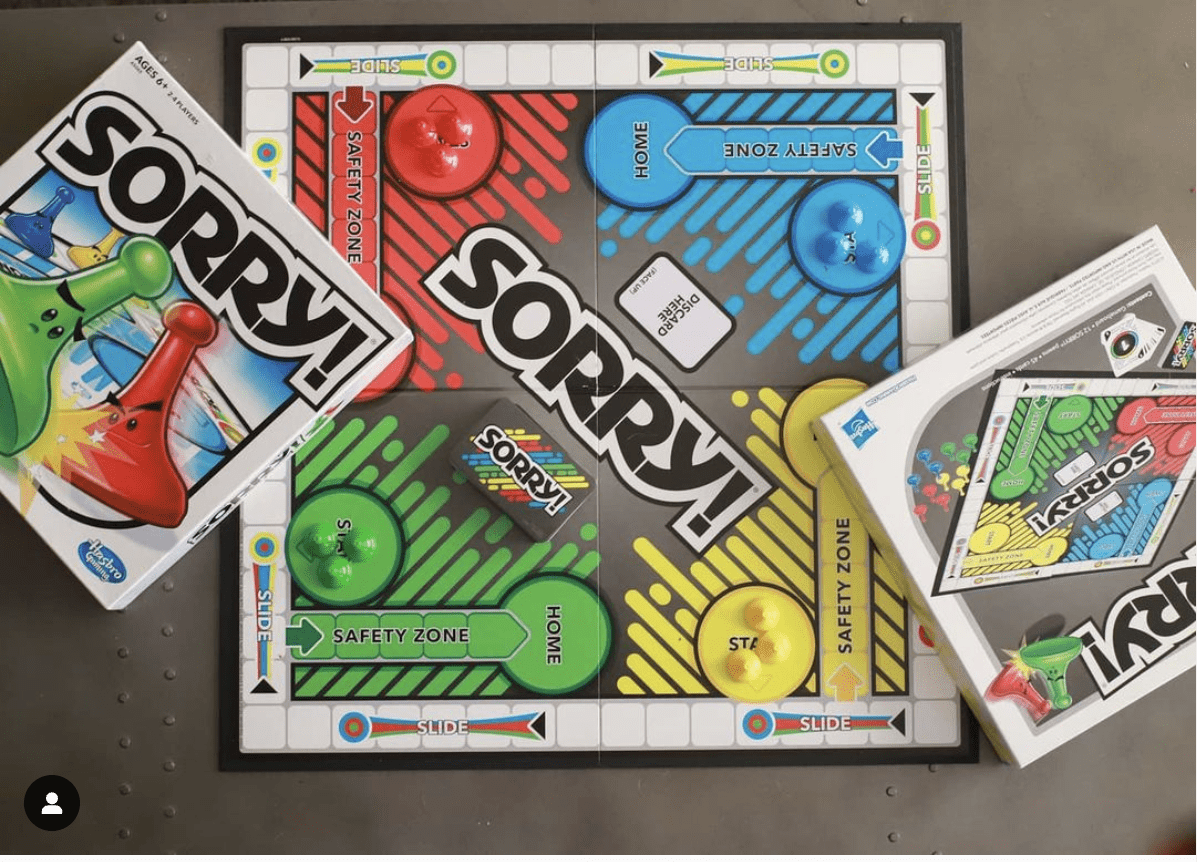 Top view of Sorry’s board showing the slide tiles and safety zones