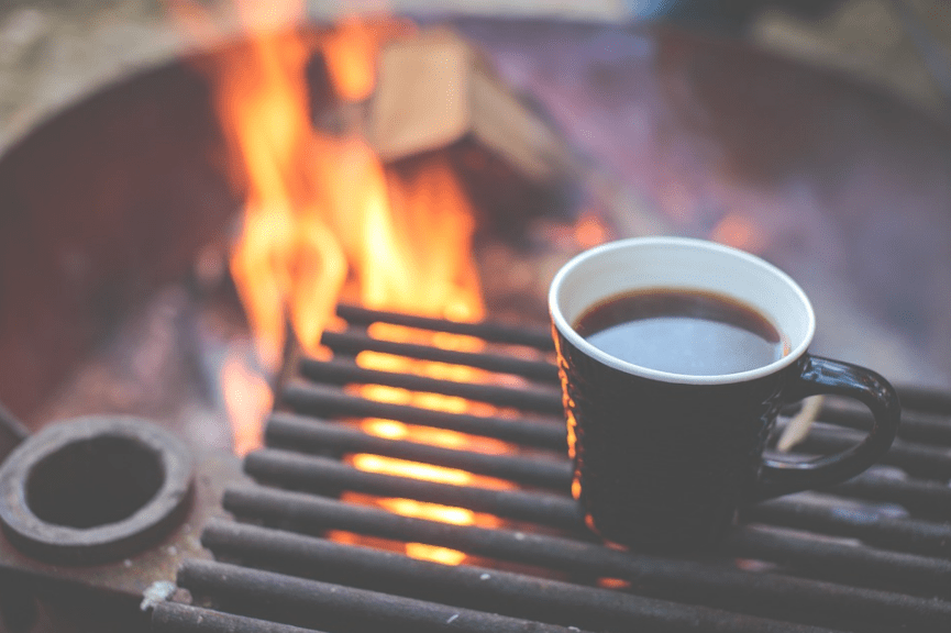 a-mug-of-coffee-grill-fire-firewood