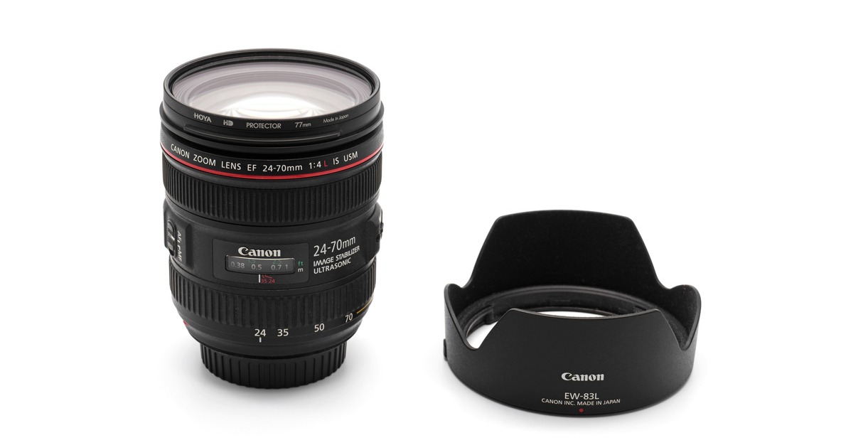 Canon lens placed on a white table