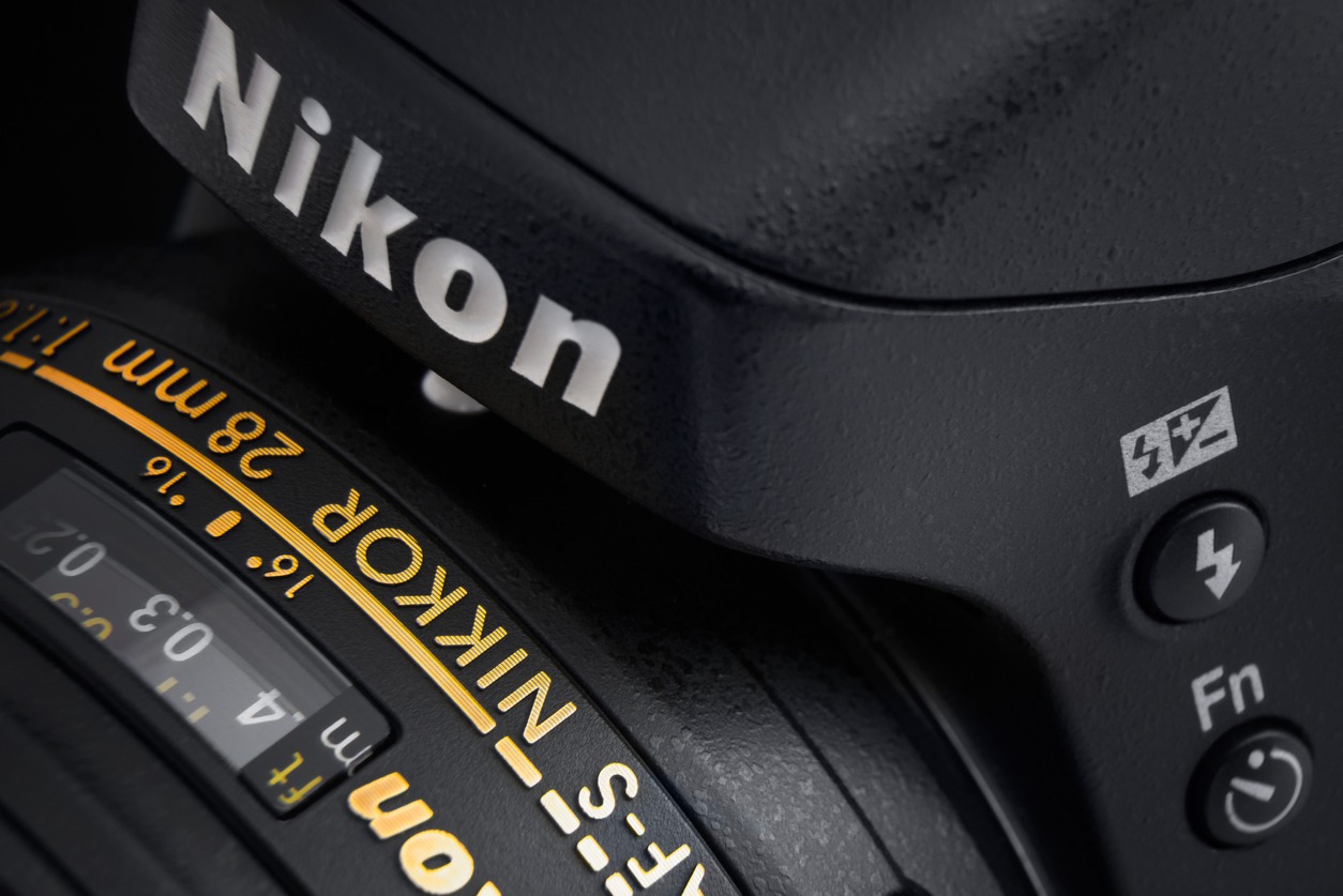 Closeup of a Nikon lens