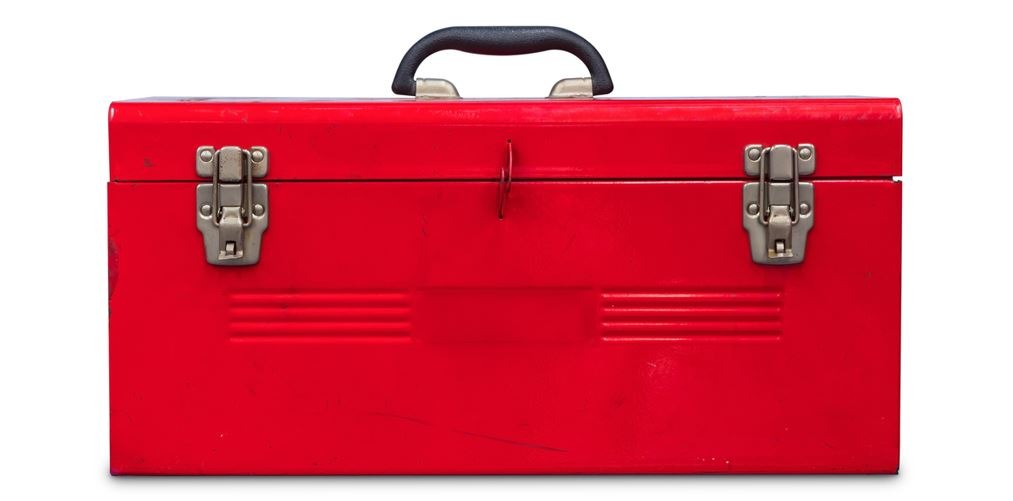 Portable steel toolbox in red color