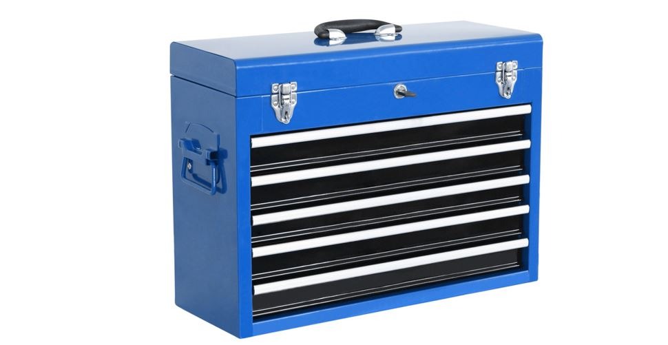 Stationary toolbox with a center key lock