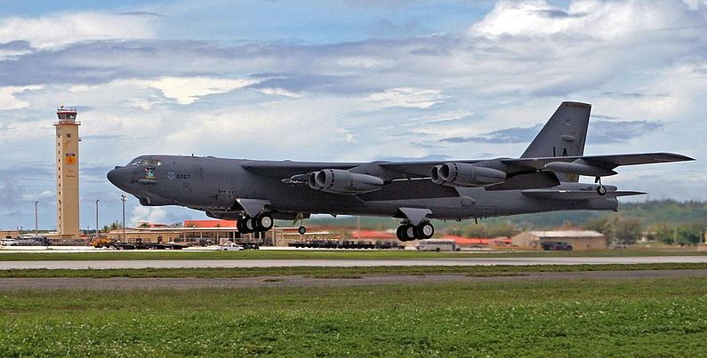 a B-52 Stratofortress taking off