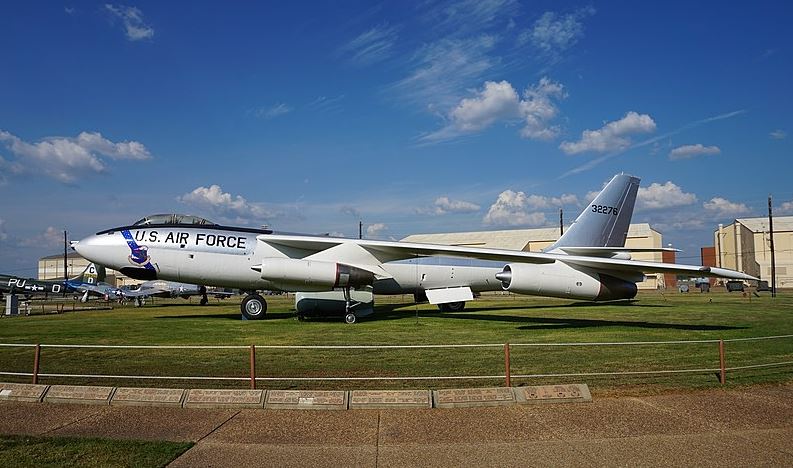 a Boeing B-47 Stratojet on the field