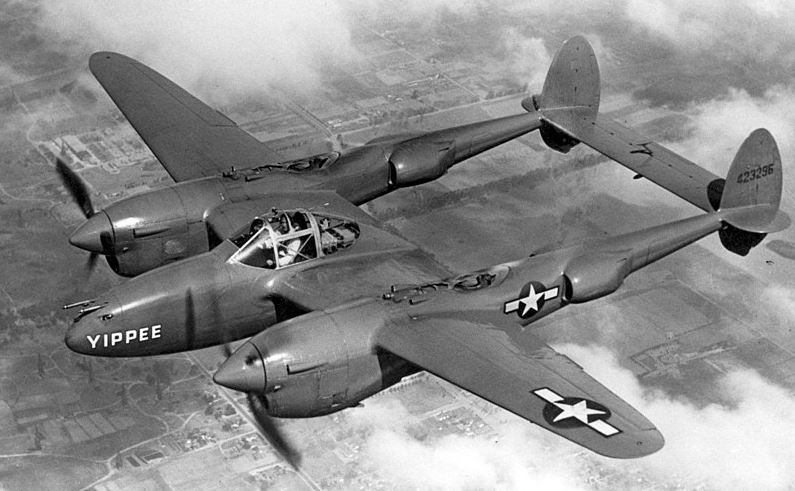 a Lockheed P-38 Lightning airplane flying