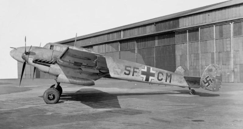 a captured Bf 110 fighter plane
