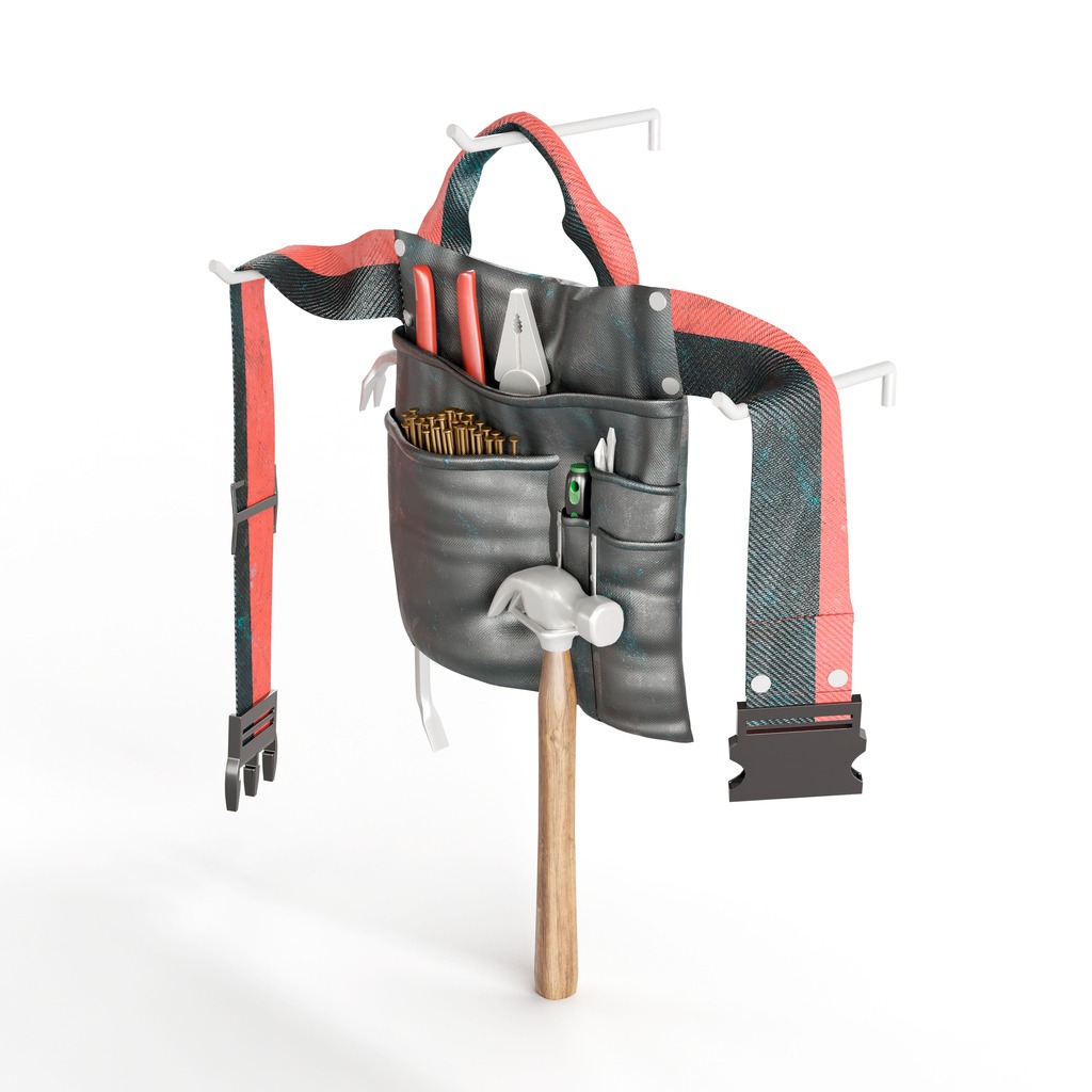 A 3D illustration of a tool belt bag