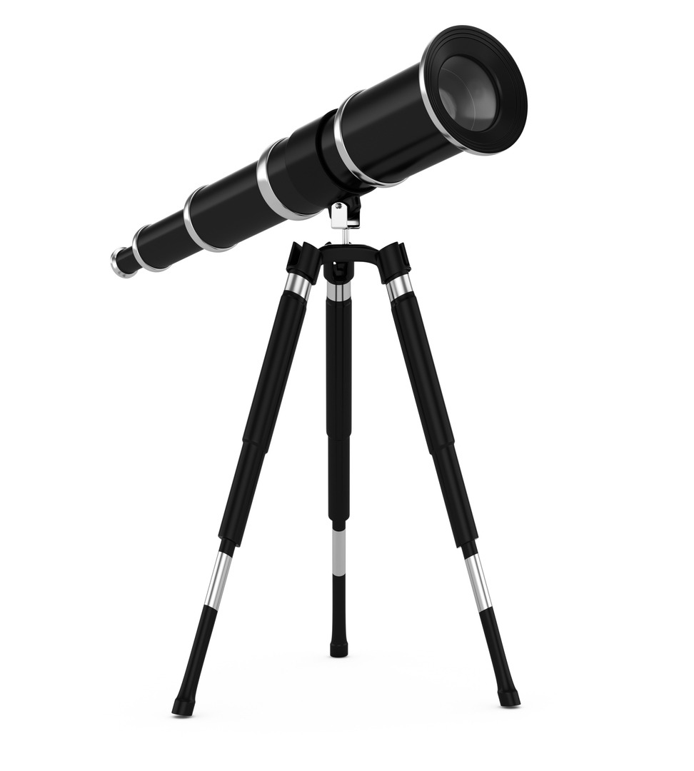 A black telescope on a white background