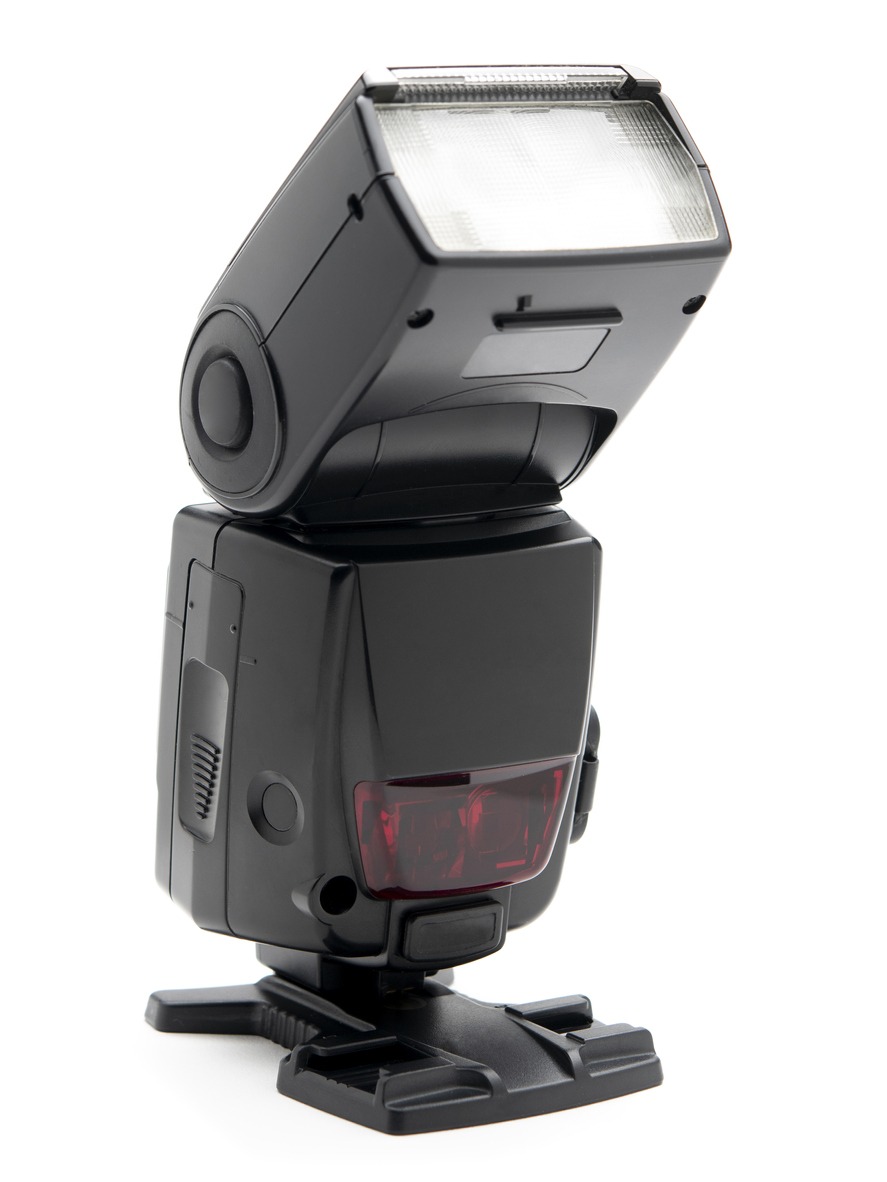 A camera flash on a white background