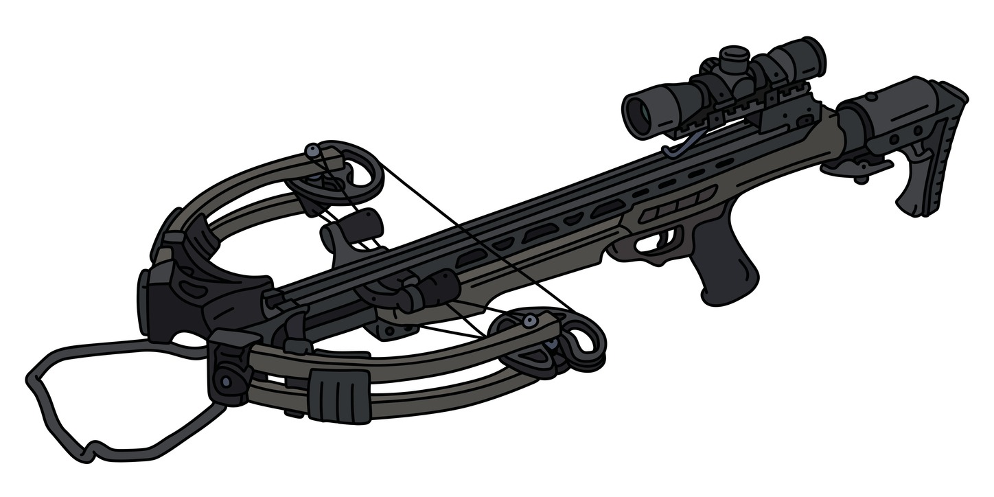 A modern crossbow against a white background