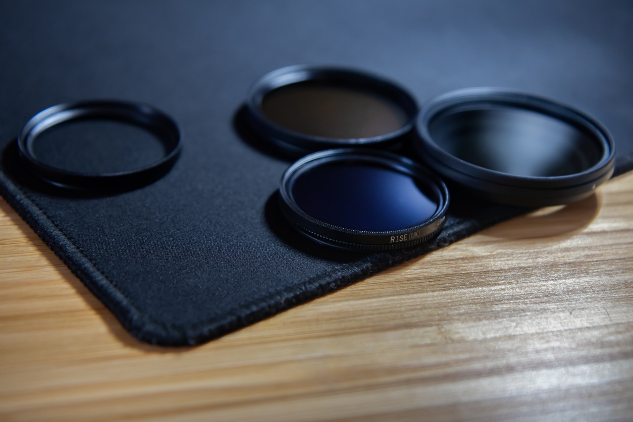 A set of lens filters on a table