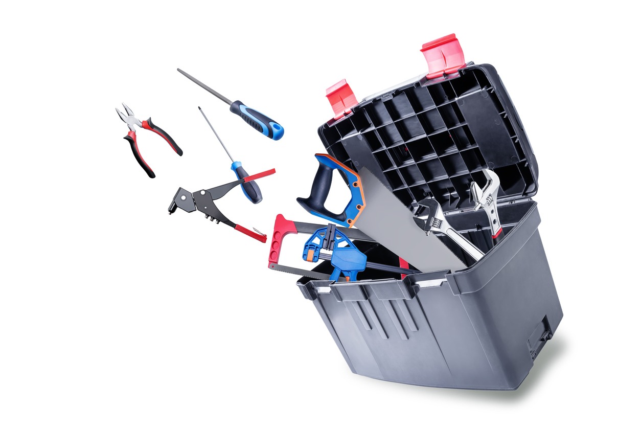 A tool box with various tools