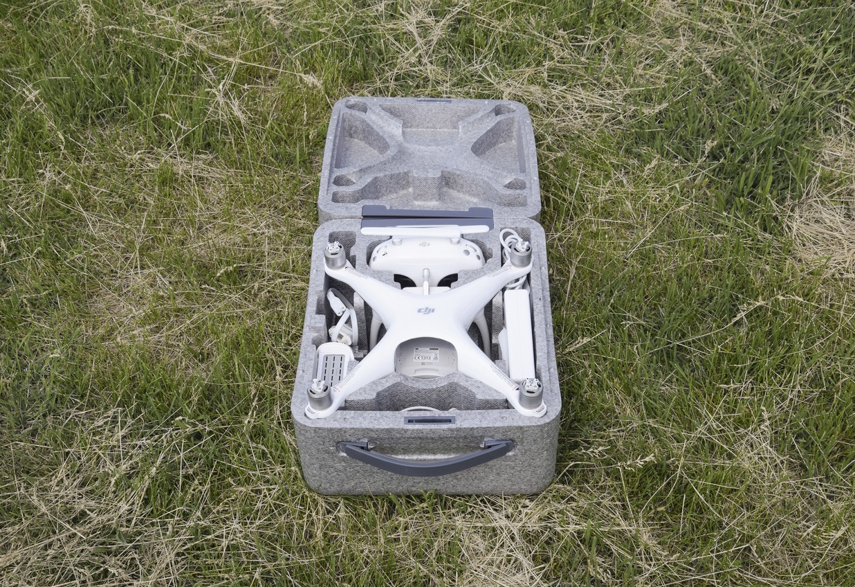 Drone in a hard shell carrying case