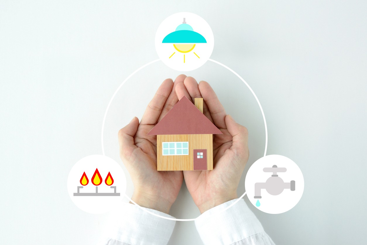 Human's hands and house object with lifeline icon