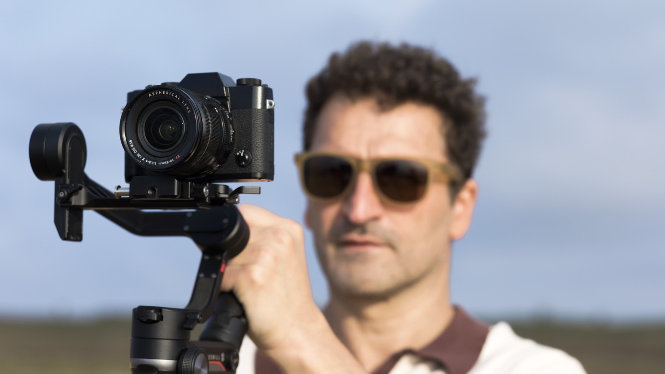 Man using a camera attached to the gimbal
