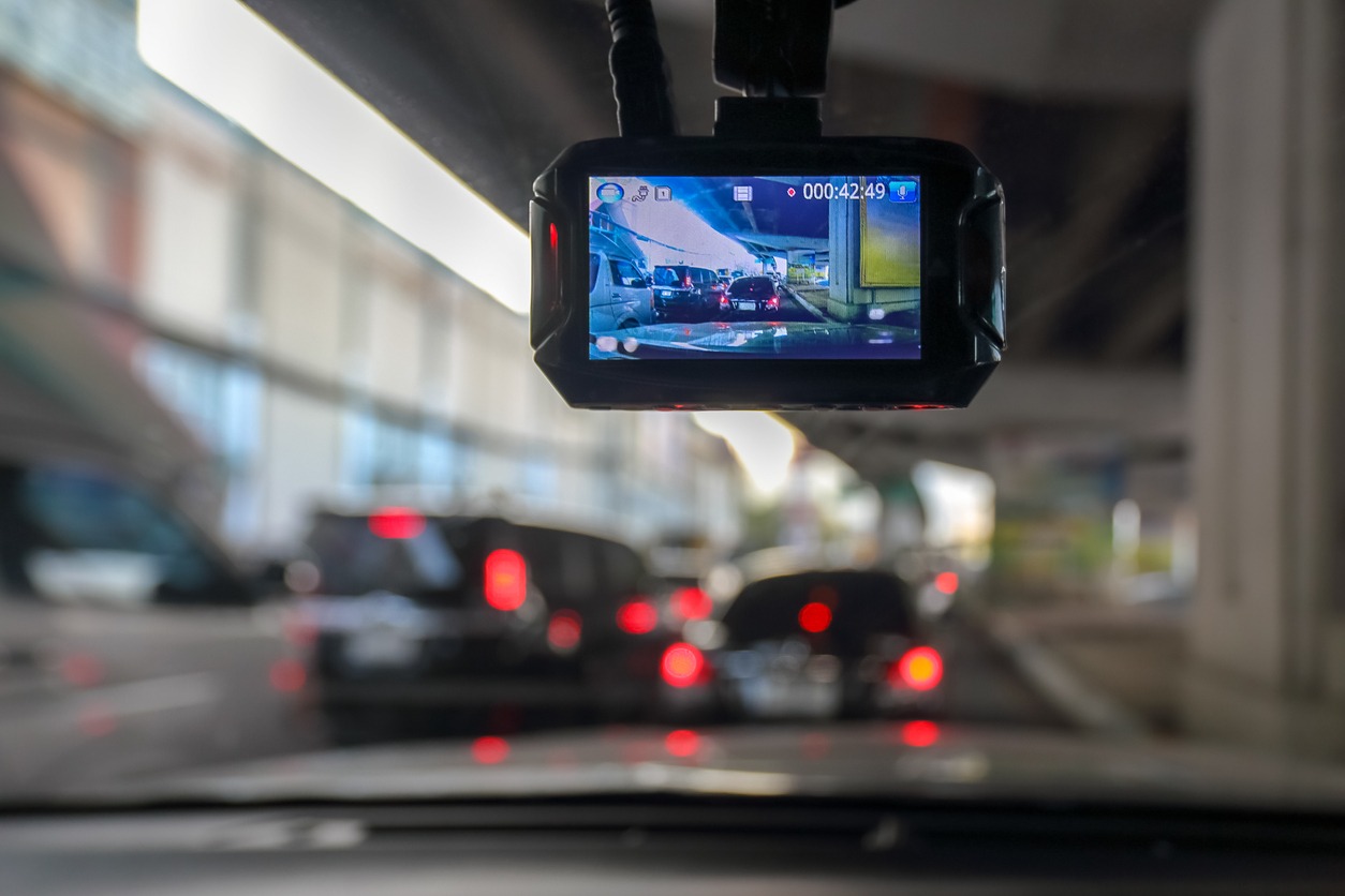 Dash Camera or car video recorder in vehicle on the way