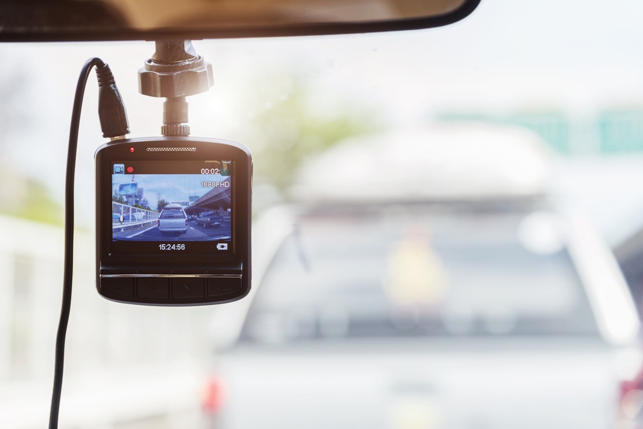 Recorder camera in front of car for safety on the road