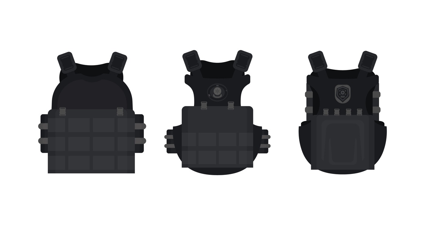 Set Police flak jackets or bulletproof vest cartoon vector Illustration