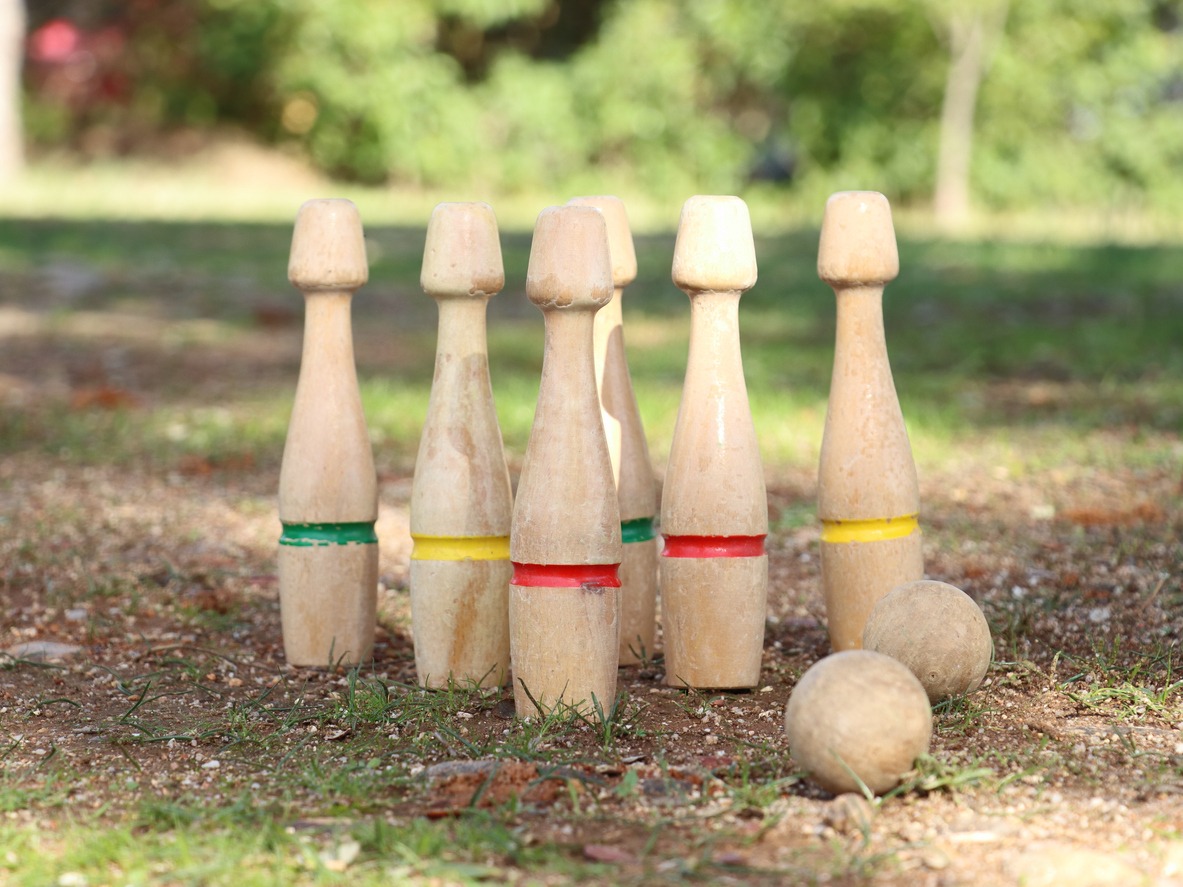 Bowling. wooden balls. Children games