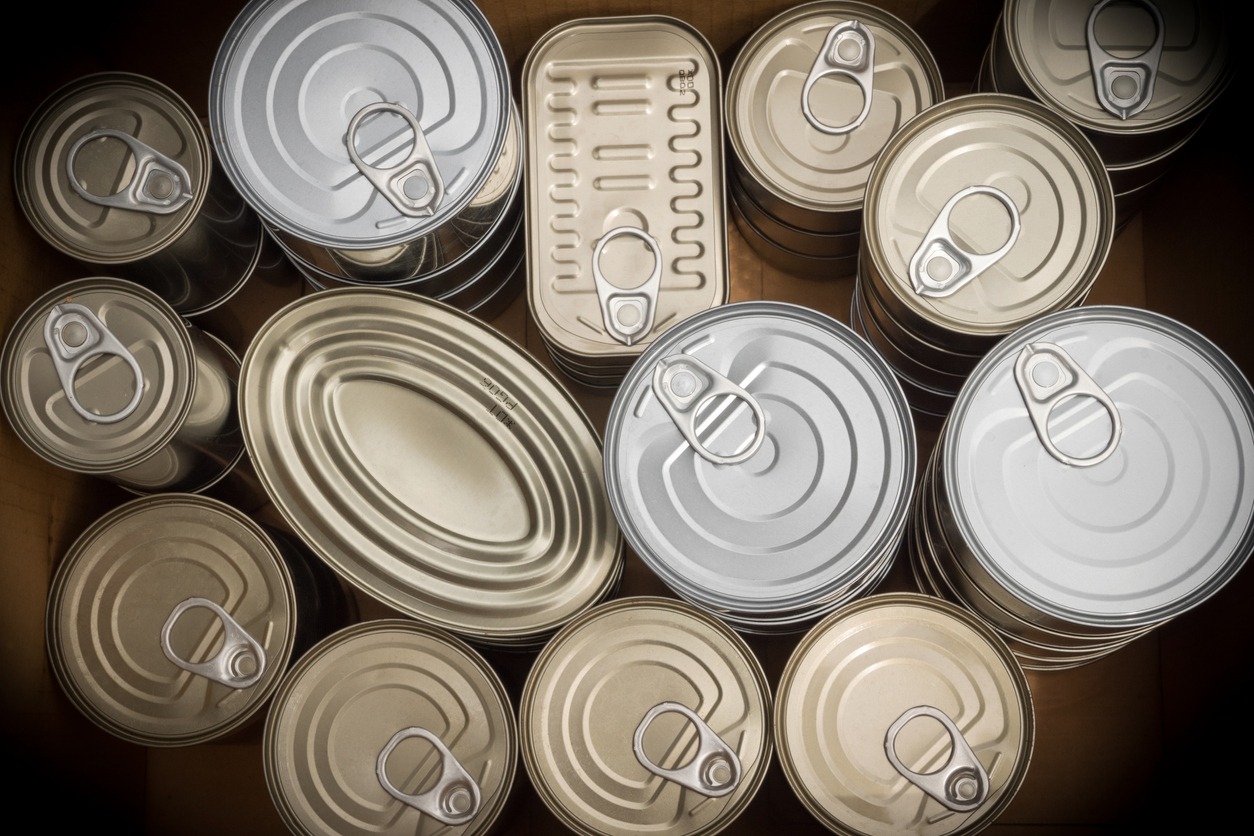 Closeup of a group of aluminum cans