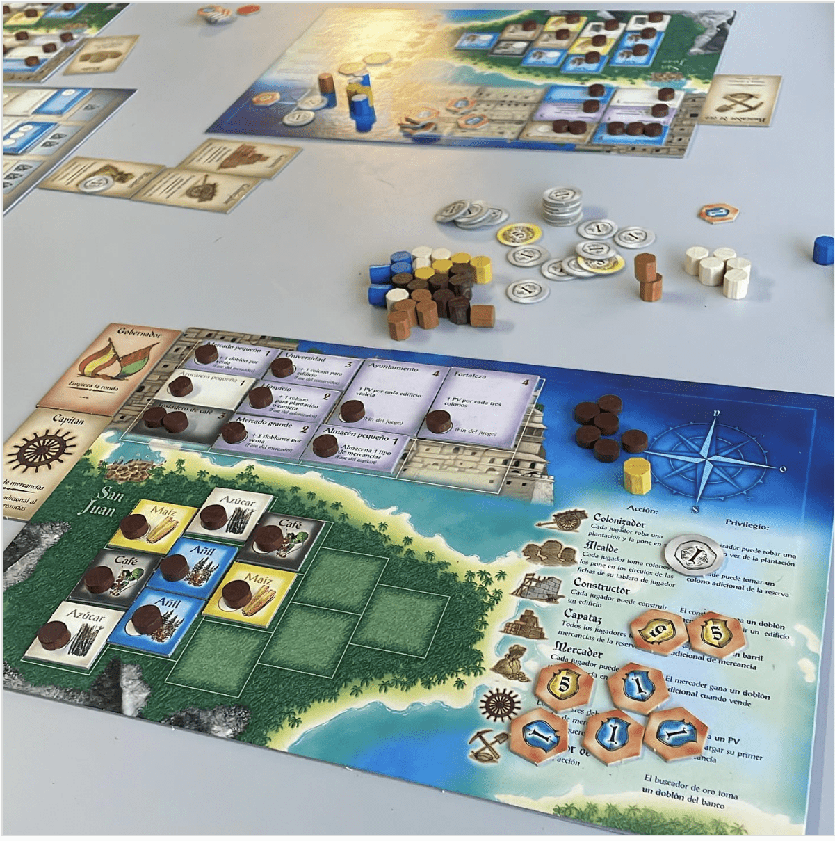 Puerto Rico board game being played on a table