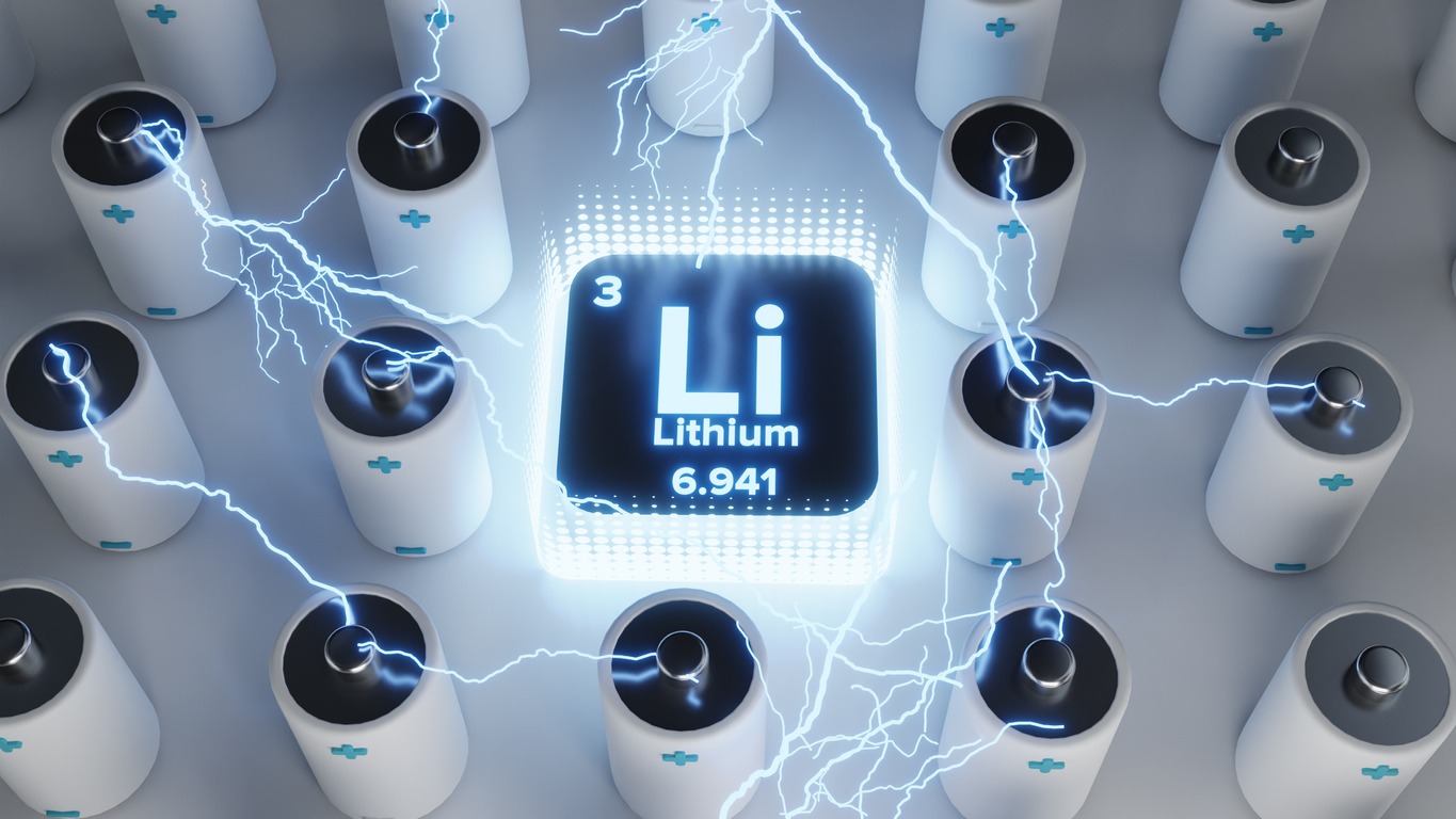 3D Render White Blue Lithium Batteries abstract concept