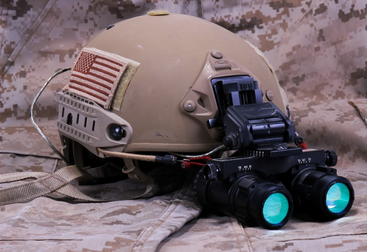 night vision goggles installed on a helmet