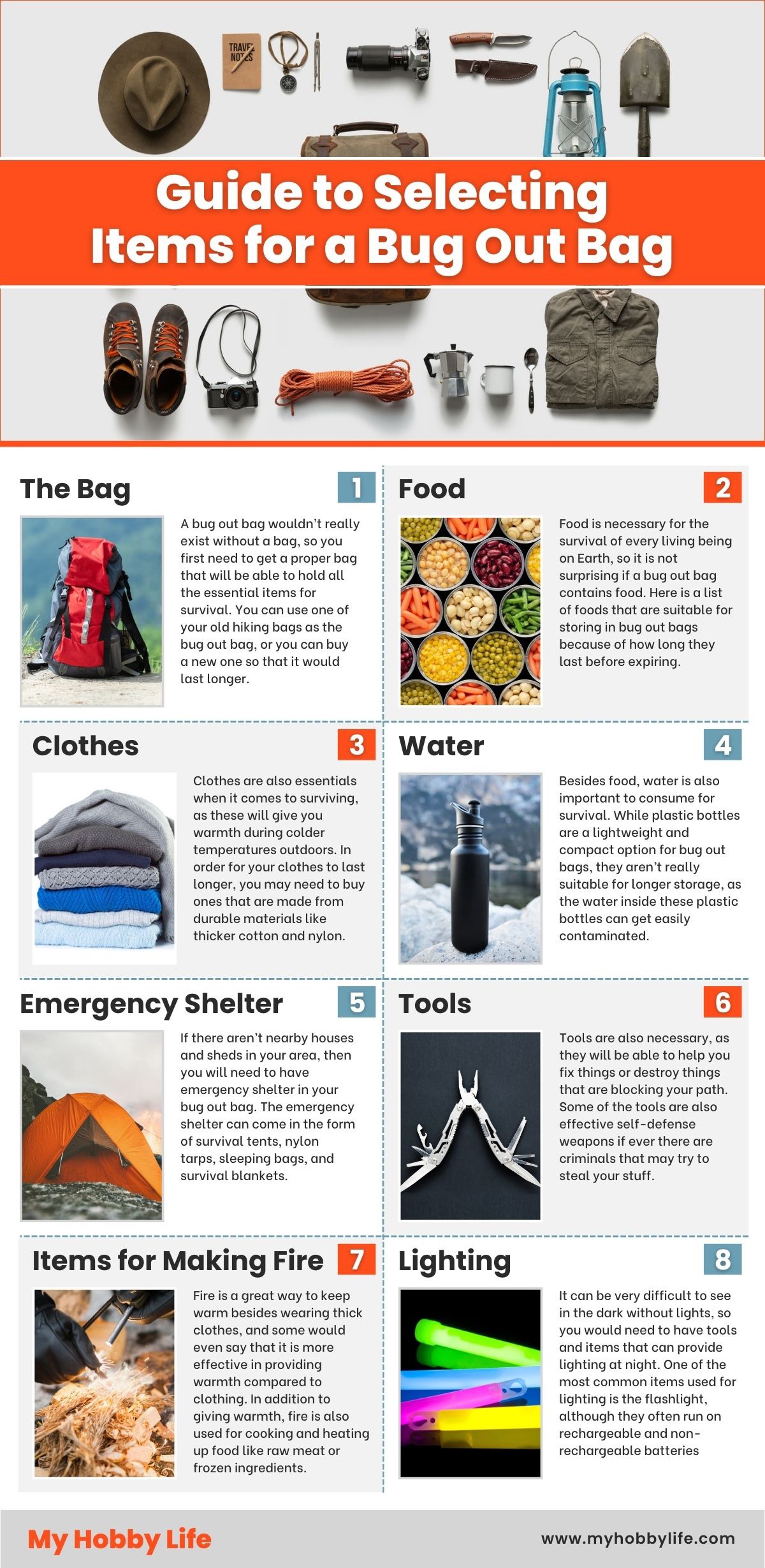 Guide to Selecting Items for a Bug Out Bag infographic