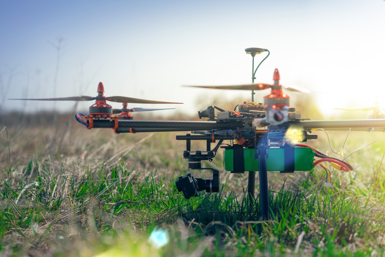 A drone working in a field