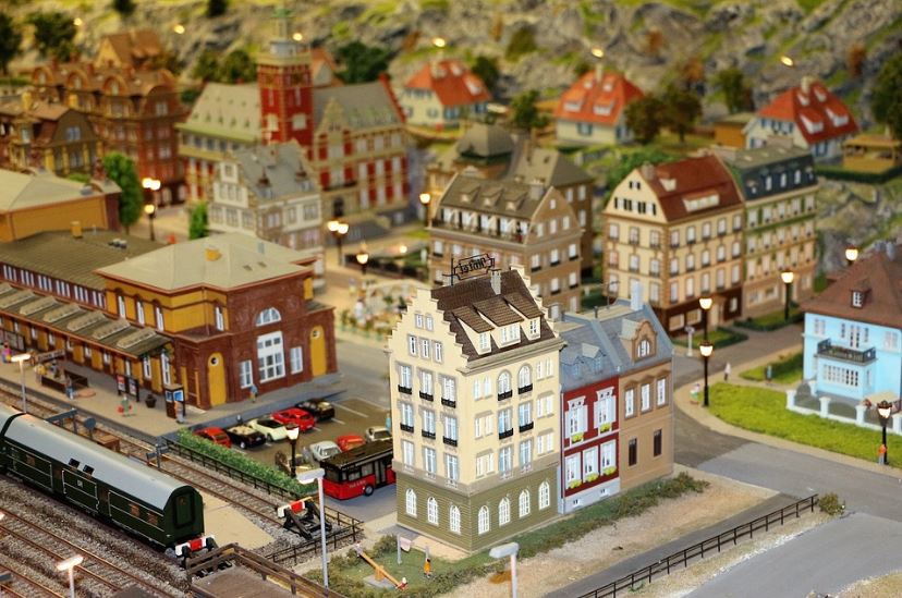 model train with houses