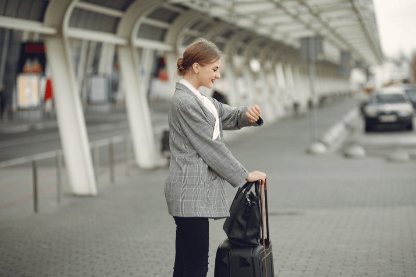 A woman waiting for her flight